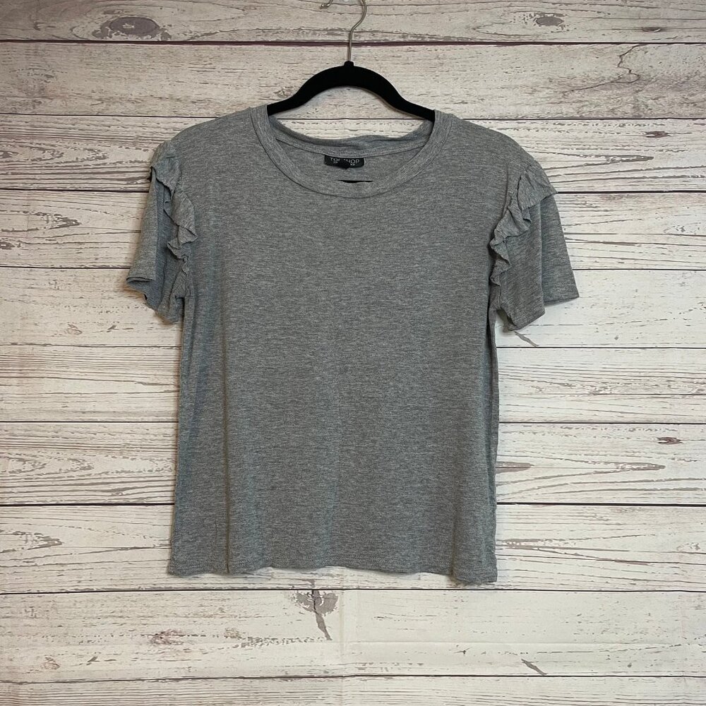 Top Shop Short Sleeve Shirt with Ruffle Detail, US6